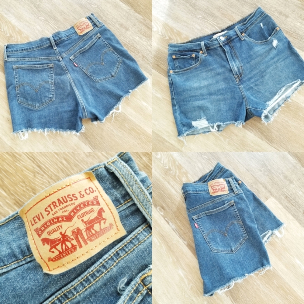 Levi's Women's High Rise High Waist Denim Jean Shorts Distressed Frayed Size 32